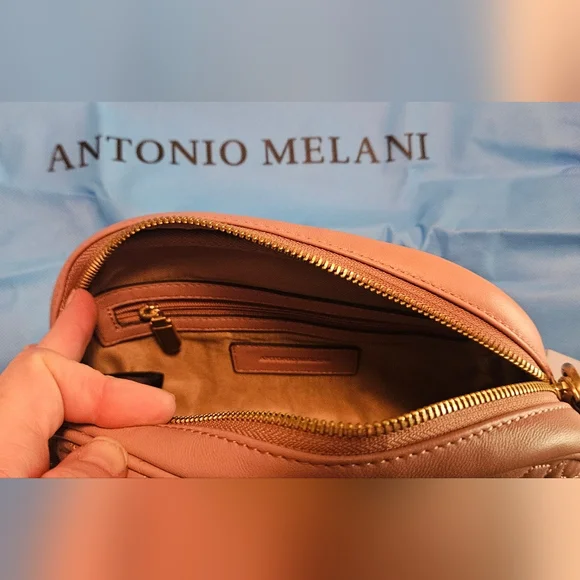 NWT Antonio Melani Larisa Camera Leather Crossbody: Rosette Floral Stitching - Picture 9 of 13